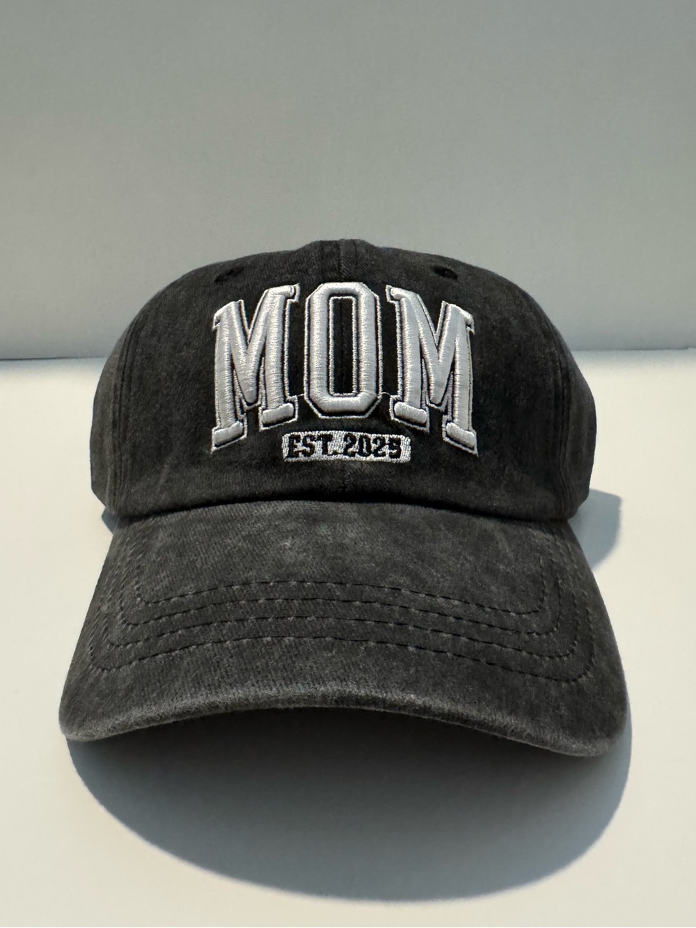 Grey/Black ‘MOM EST. 2025’ Embroidered Baseball Cap